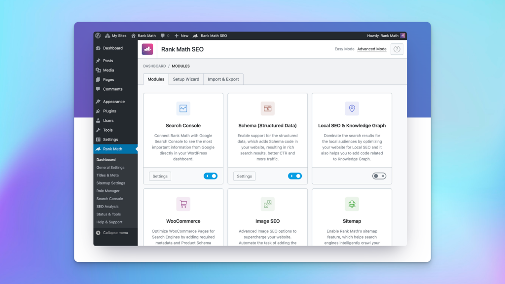 rankmath dashboard