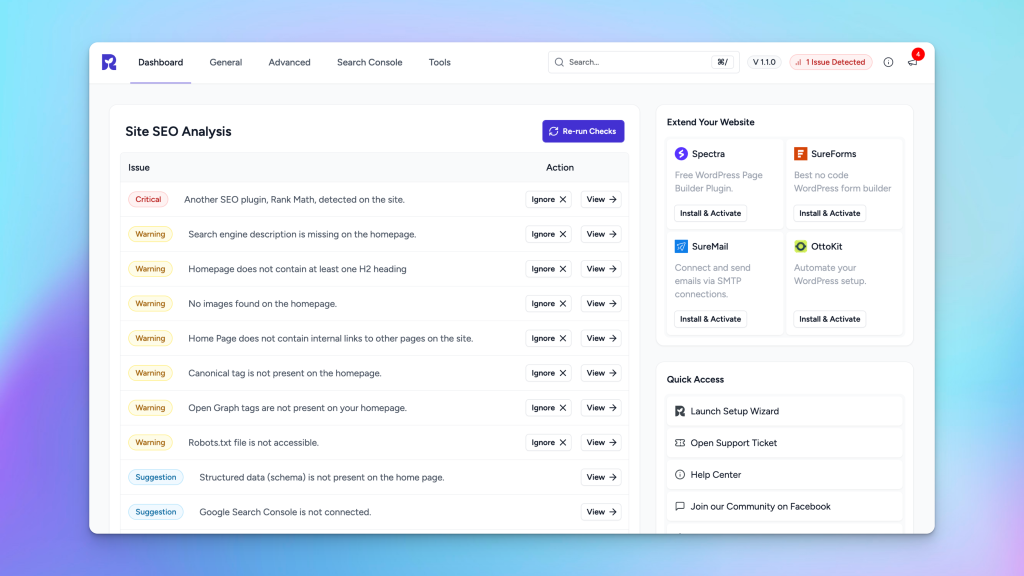 SureRank SEO Health Monitoring